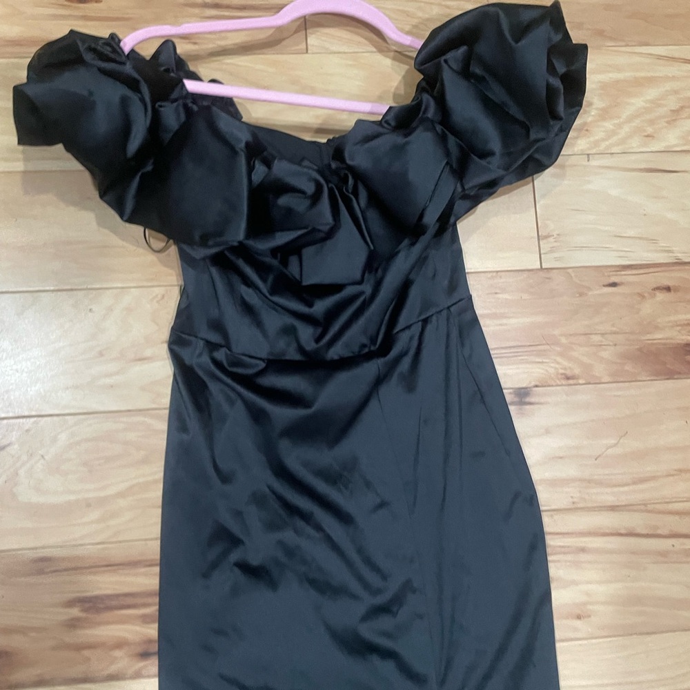 Black Ruched Off-Shoulder Mini Dress